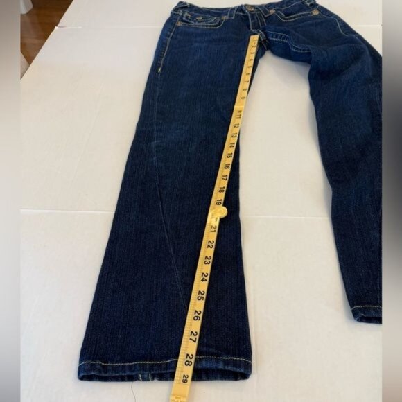 True Religion Jeans Joey Big T Flare Twisted Leg Size 27 Waist Denim Gold Stitch - Picture 11 of 13